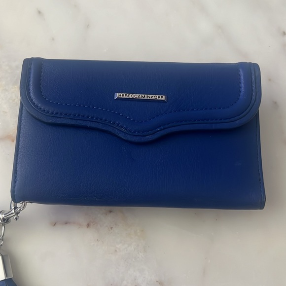 Rebecca Minkoff Cobalt Blue Wallet Phone Case Tassel Lock Charm Wristlet - Picture 3 of 9